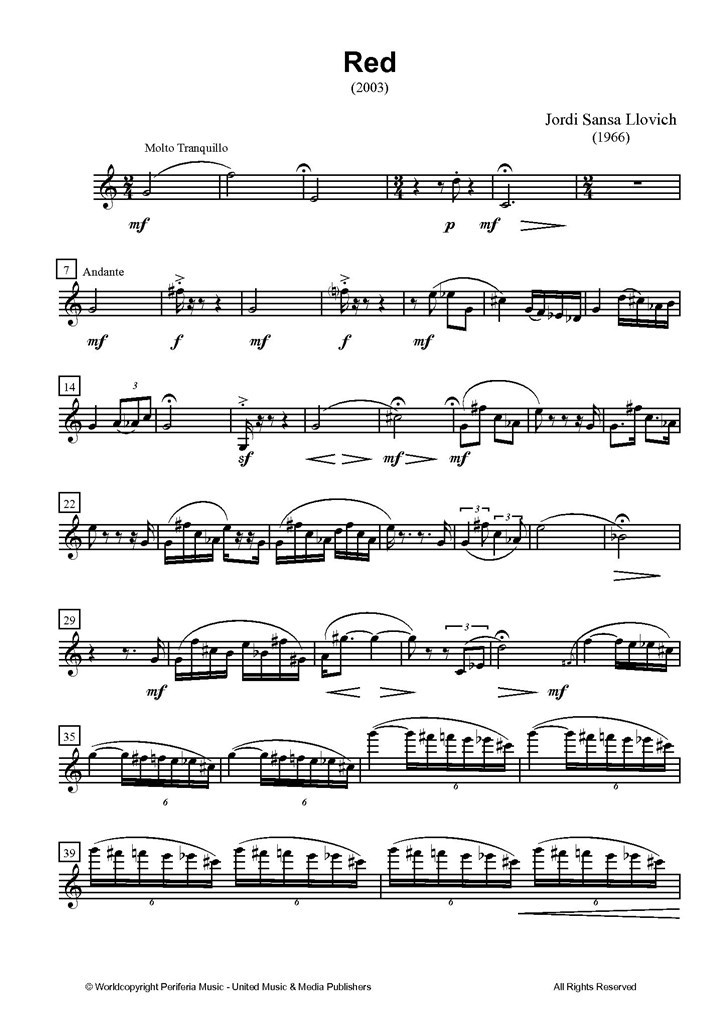 Red for Clarinet Solo